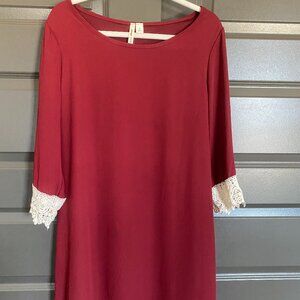 Red and Cream Lace Sheath Dress from Francesca's in Sz L